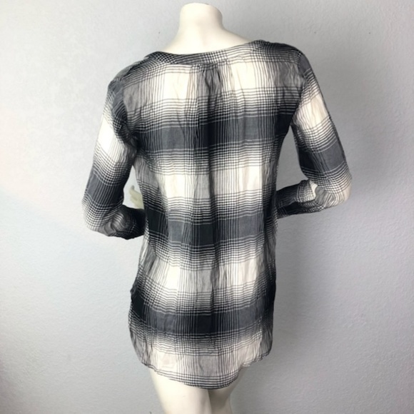 LOFT Plaid Split Neck Tunic Top Shirt Over Sized - Picture 3 of 7